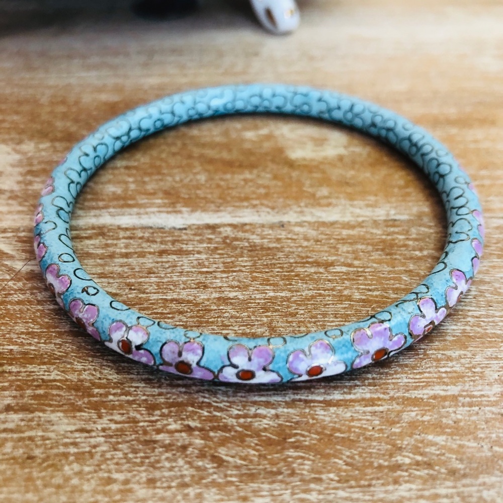 Blue and Pink Cloisonne Bangle Bracelet Vintage